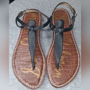 Sam Edelman Women’s Gigi Sandal Black Leather Thong Slingback T-Strap Summer 7M